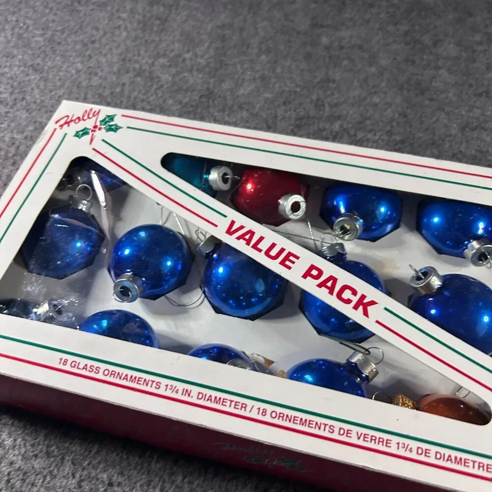 Vintage Rauch Glass Christmas Ornaments Blue Red 1-3/4